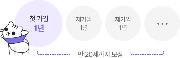 첫 가입 1년 / 재가입 1년 / 재가입 1년 / 만20세까지 보장